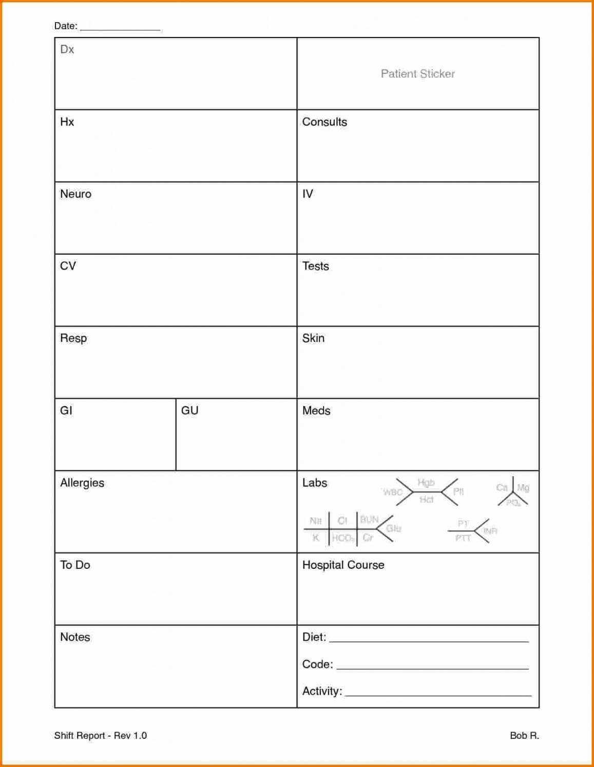 Icu Nursing Report Sheet Template For Nursing Report Sheet Templates