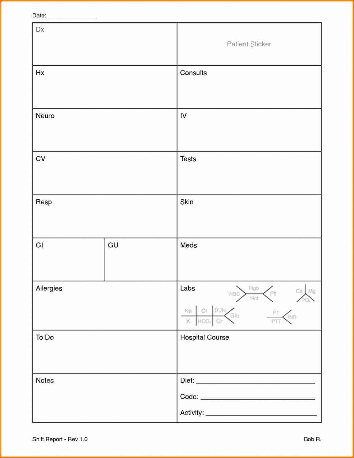 Icu Nursing Report Sheet Template Intended For Nursing Report Sheet Template