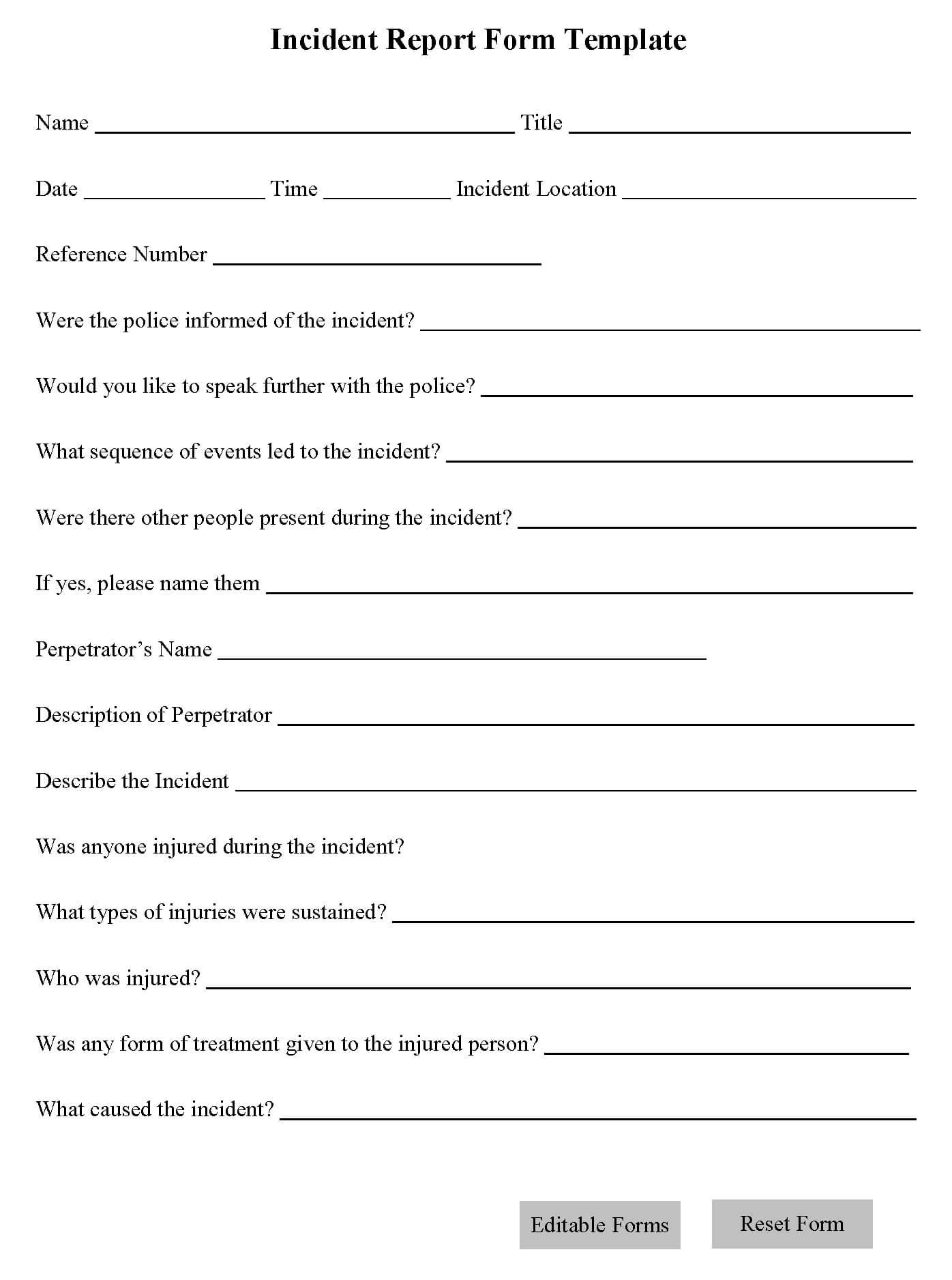 Customer Incident Report Form Template