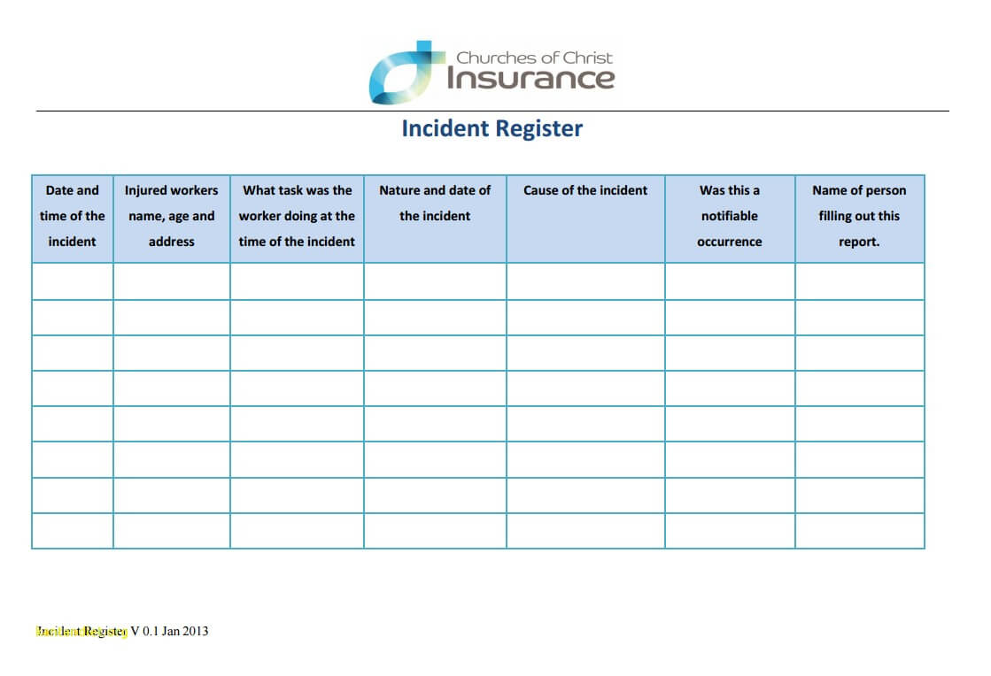 Incident Report Register Template – Atlantaauctionco Regarding Incident Report Register Template
