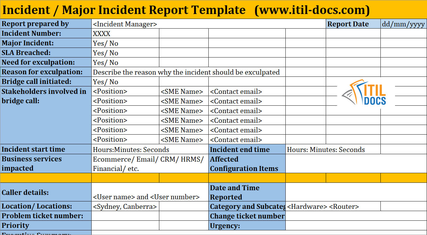 Incident Report Template | Major Incident Management – Itil Docs Pertaining To Itil Incident Report Form Template