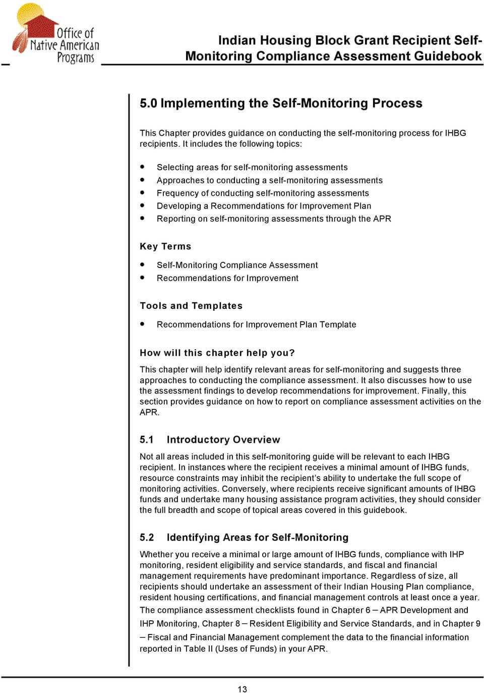 Indian Housing Block Grant Recipient Self  Monitoring Inside Compliance Monitoring Report Template