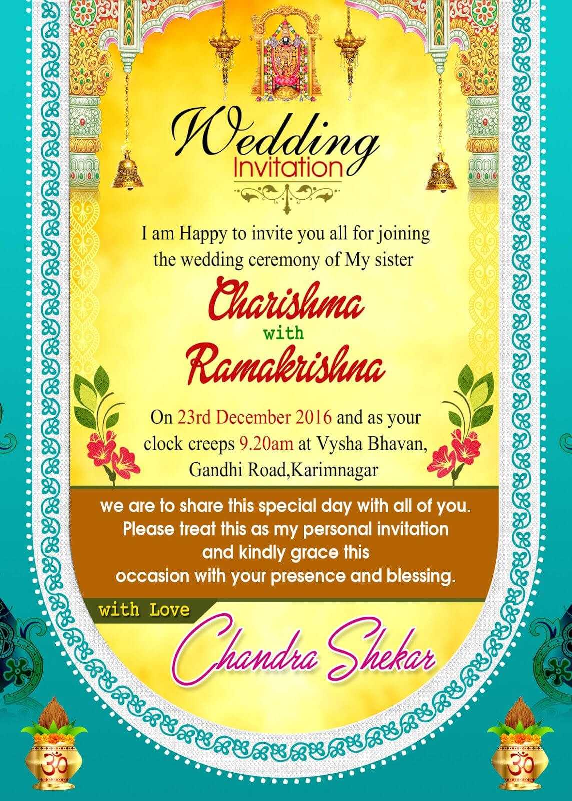 Indian Wedding Invitation Wordings Psd Template Free For Within Indian Wedding Cards Design Templates