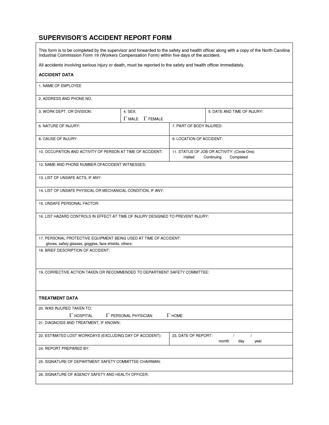 Industrial Accident Report Form Template | Supervisor's Inside Hazard Incident Report Form Template