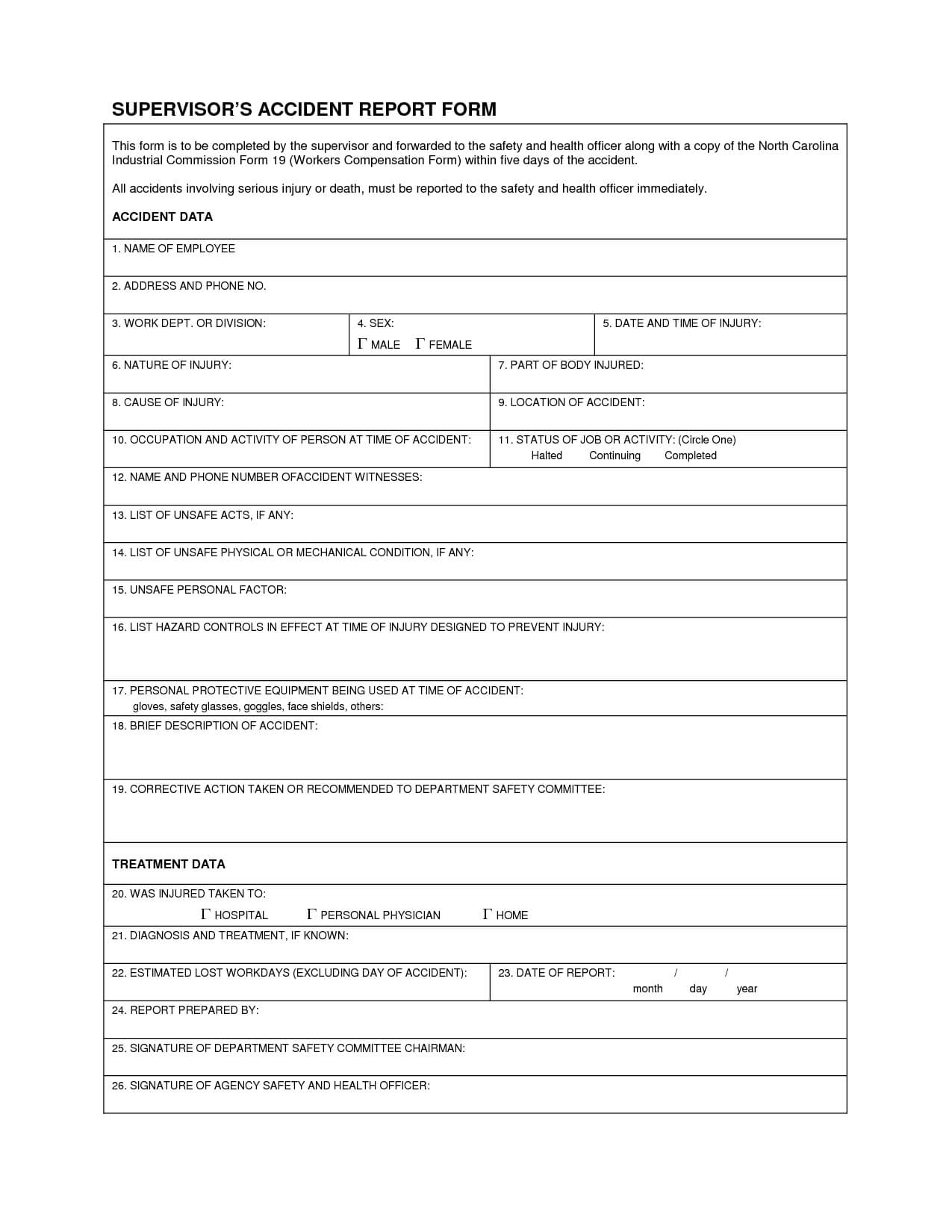 Industrial Accident Report Form Template | Supervisor's Within Incident Hazard Report Form Template