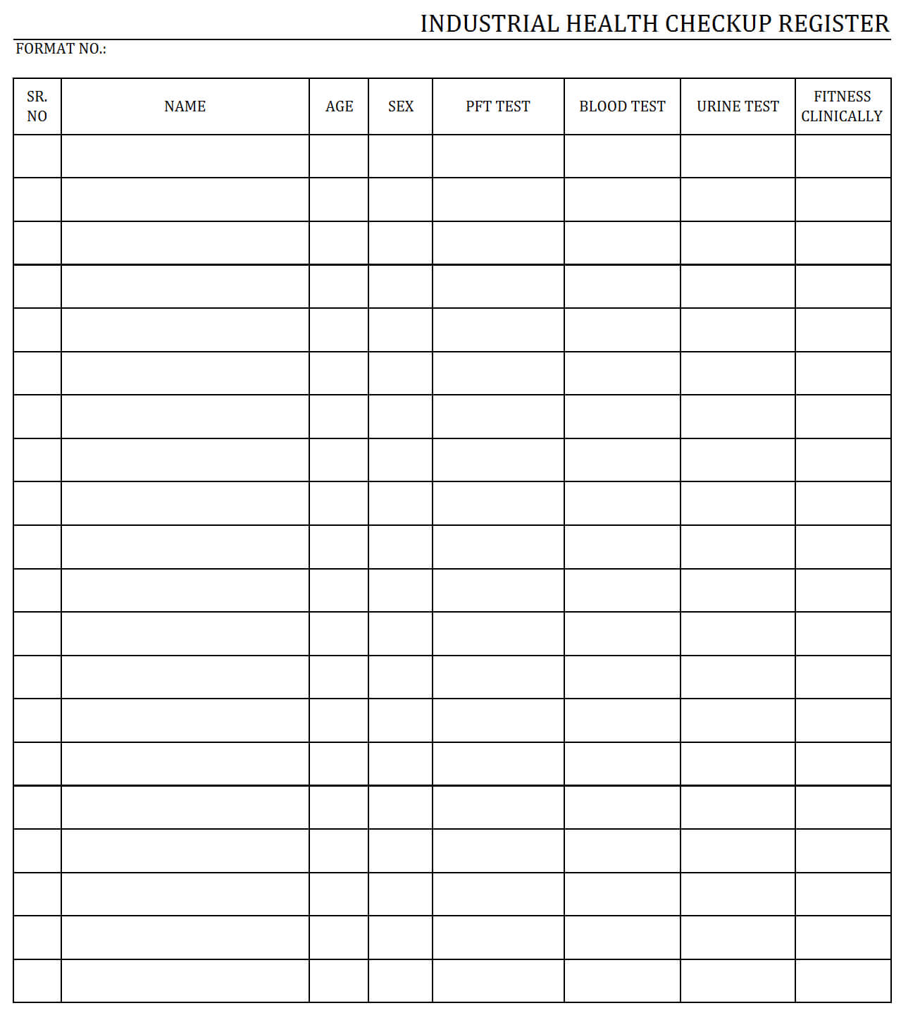 Industrial Health Checkup Register Format | Word | Pdf | Report Inside Health Check Report Template