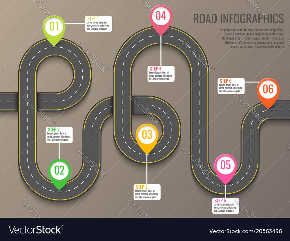 Infographics Template With Road Map Using Pointers Inside Blank Road Map Template