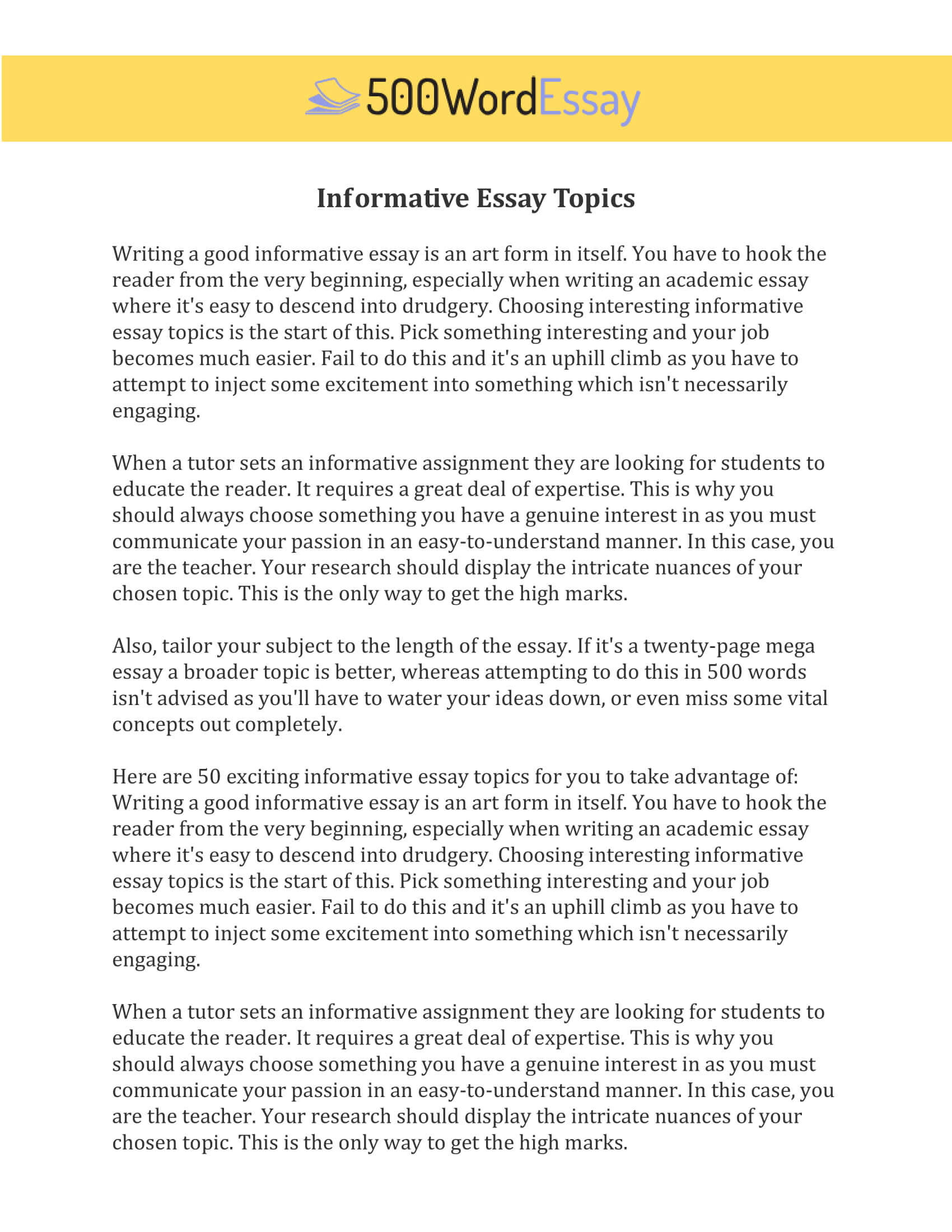 Informative Essay Examples, Samples, Outline To Write An A+ With 500 Word Essay Template