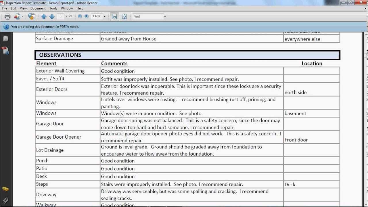 Inspection Report Template – Final Report Throughout Drainage Report Template