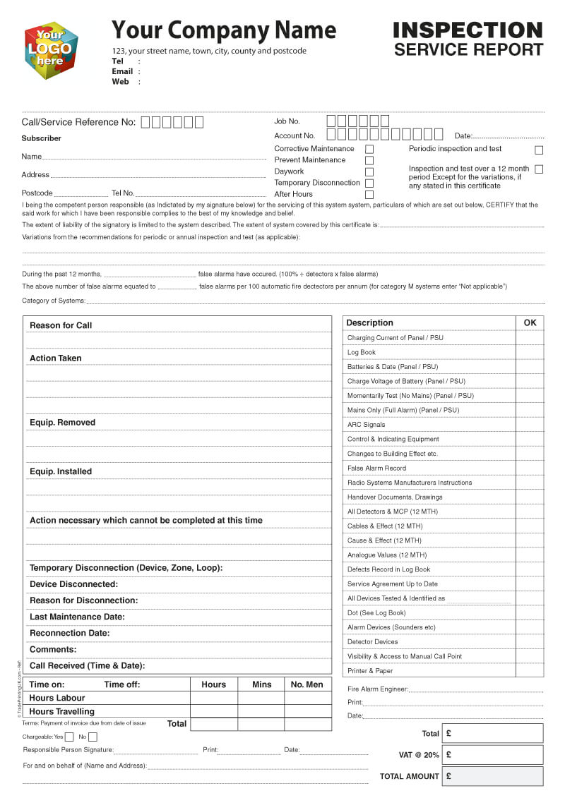 Inspection Service Report Template Artwork For Ncr Printed With Ncr Report Template