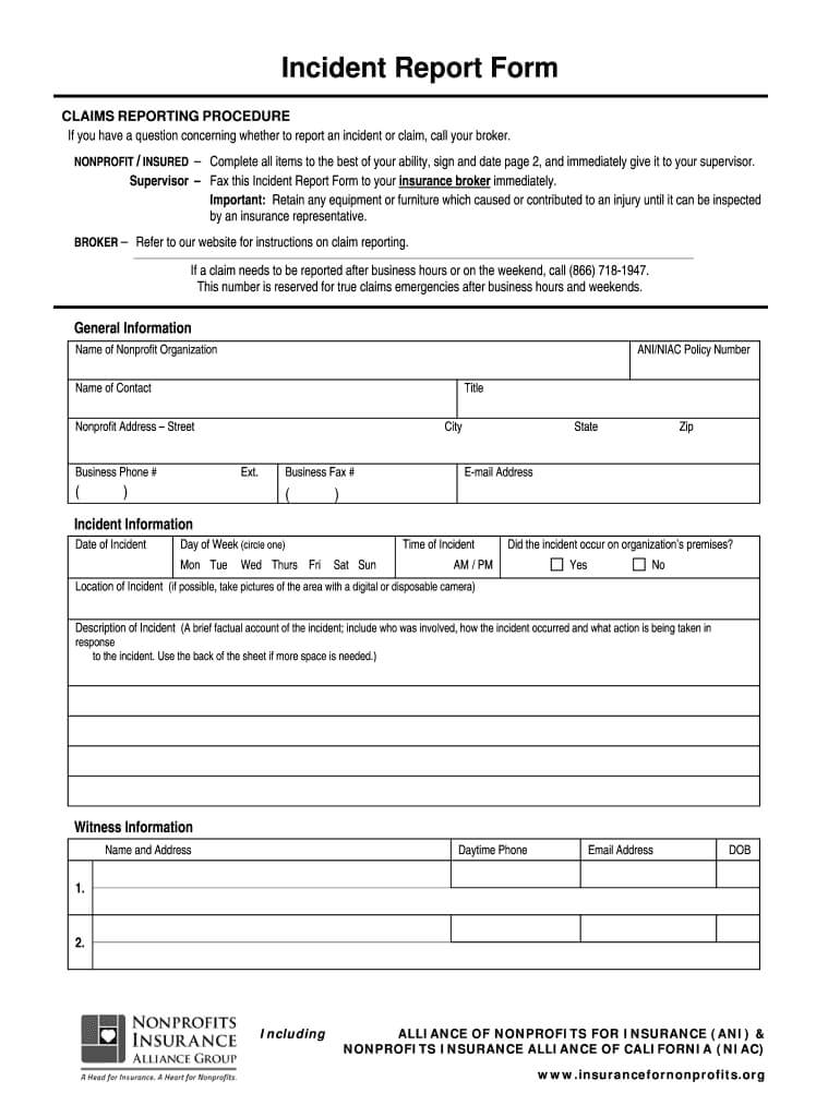 Insurance Incident Report – Fill Online, Printable, Fillable Intended For Insurance Incident Report Template