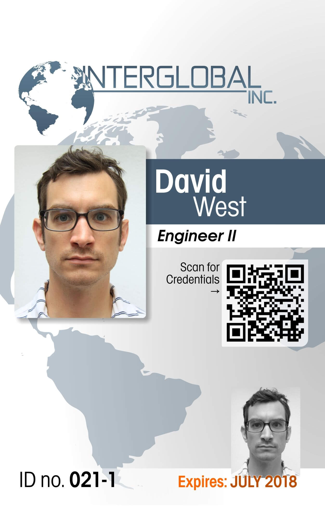 Interglobal Portrait Id Card With Qr Code Credential With Regard To Portrait Id Card Template