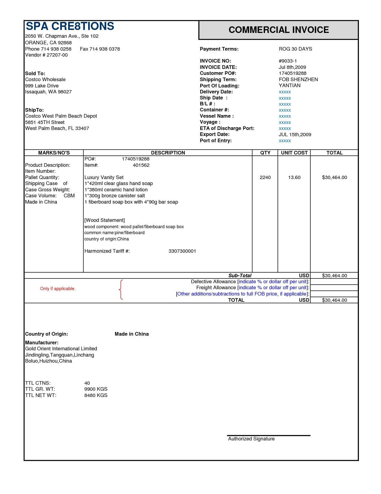 International Invoice Template – Tosya.magdalene Project Pertaining To Commercial Invoice Template Word Doc