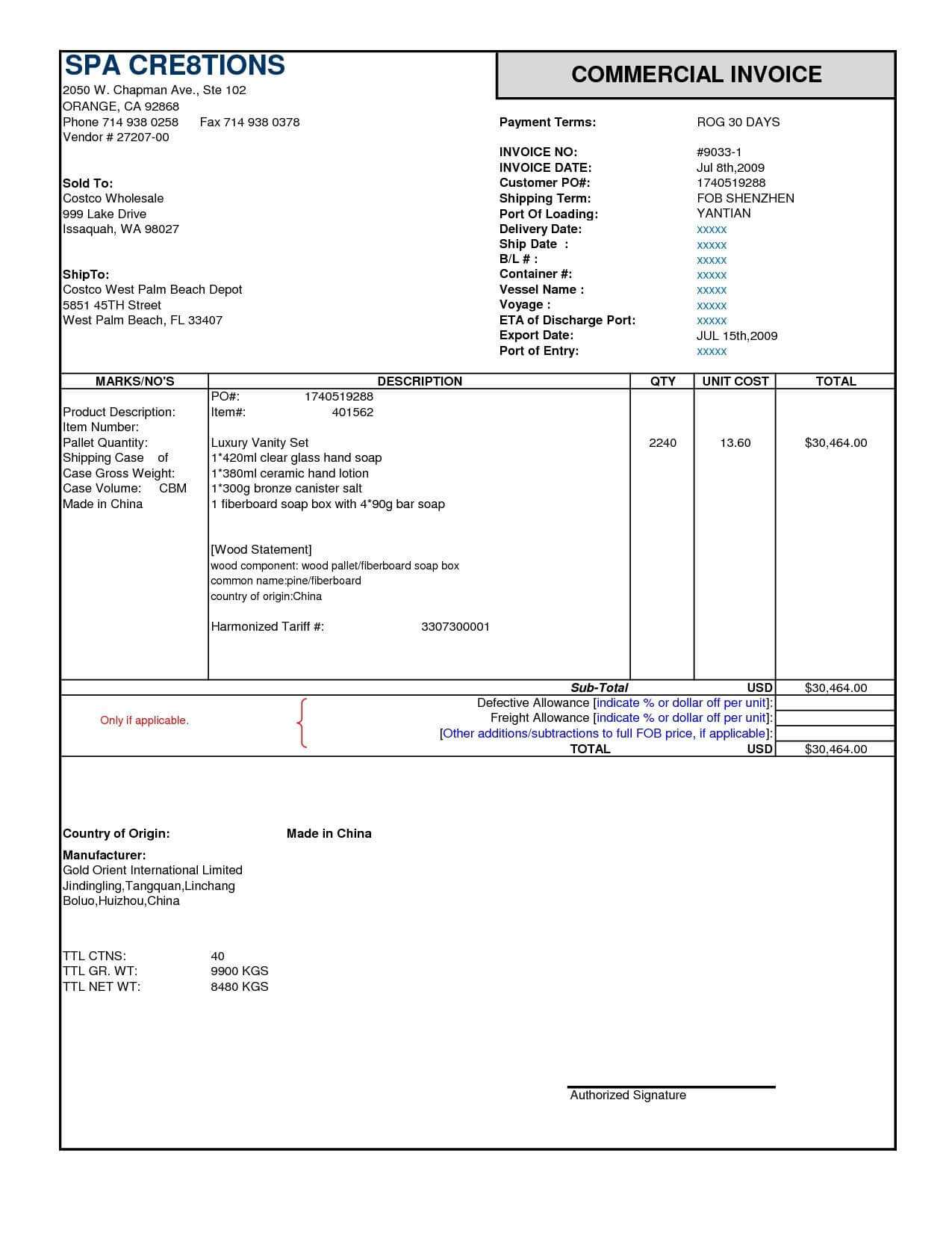 International Invoice Template – Tosya.magdalene Project Pertaining To Commercial Invoice Template Word Doc