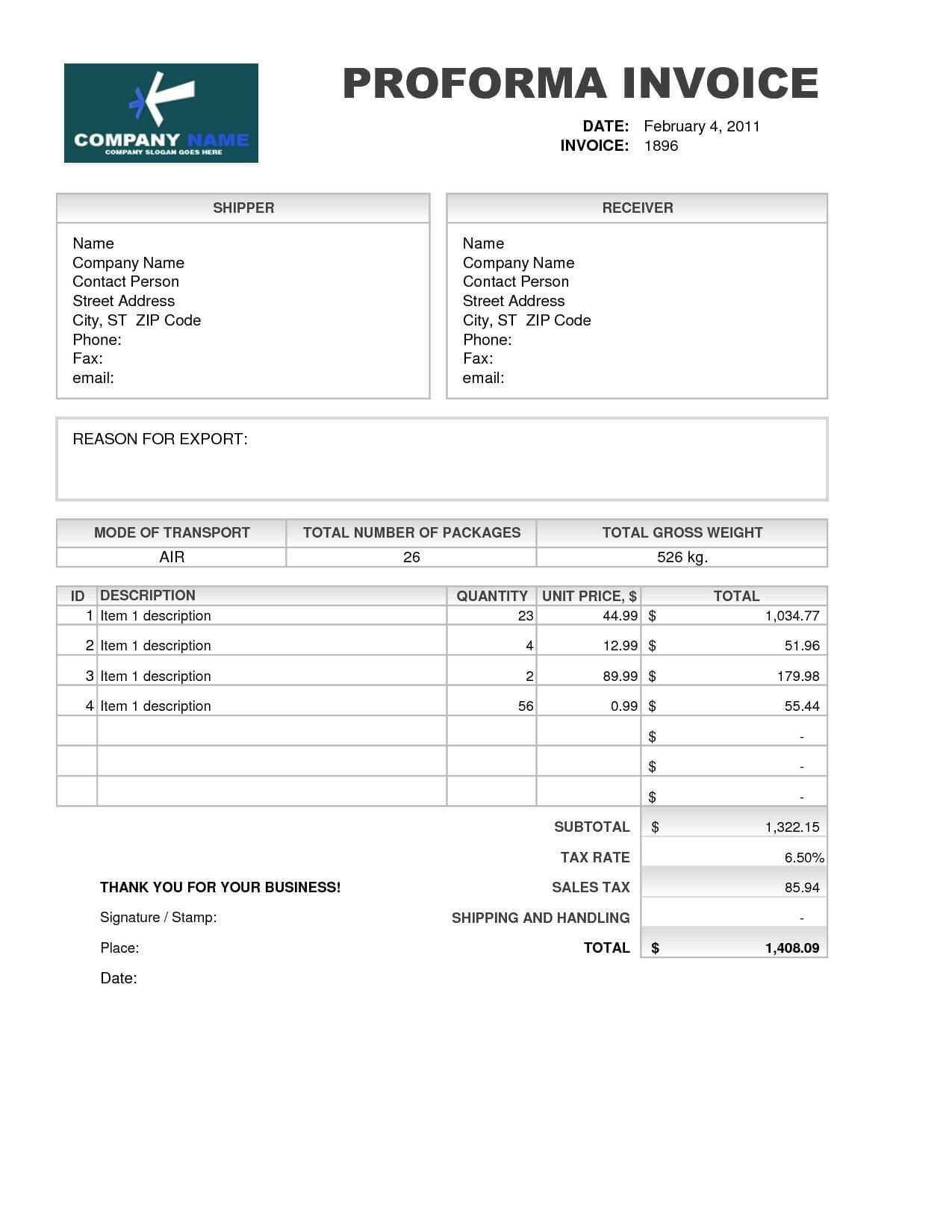 Invoice Model Word 115220 Samples Of Proforma Invoice Pertaining To Free Proforma Invoice Template Word