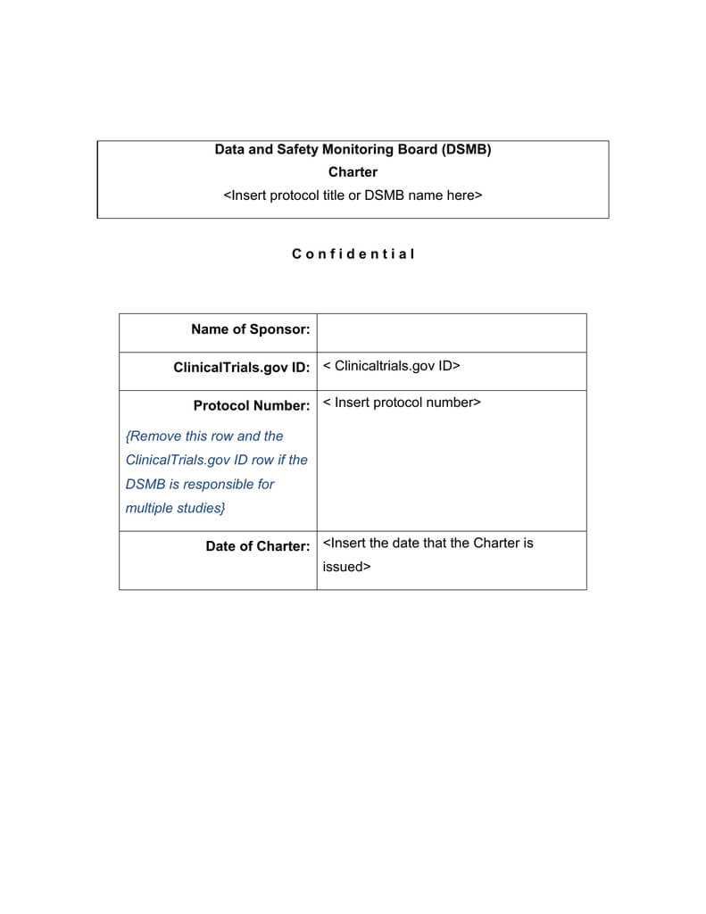 Is There A Template For The Charter For A New Data Safety Inside Dsmb Report Template