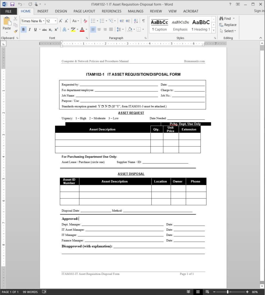 It Asset Requisition Disposal Request Template | Itam102 1 Throughout Check Request Template Word