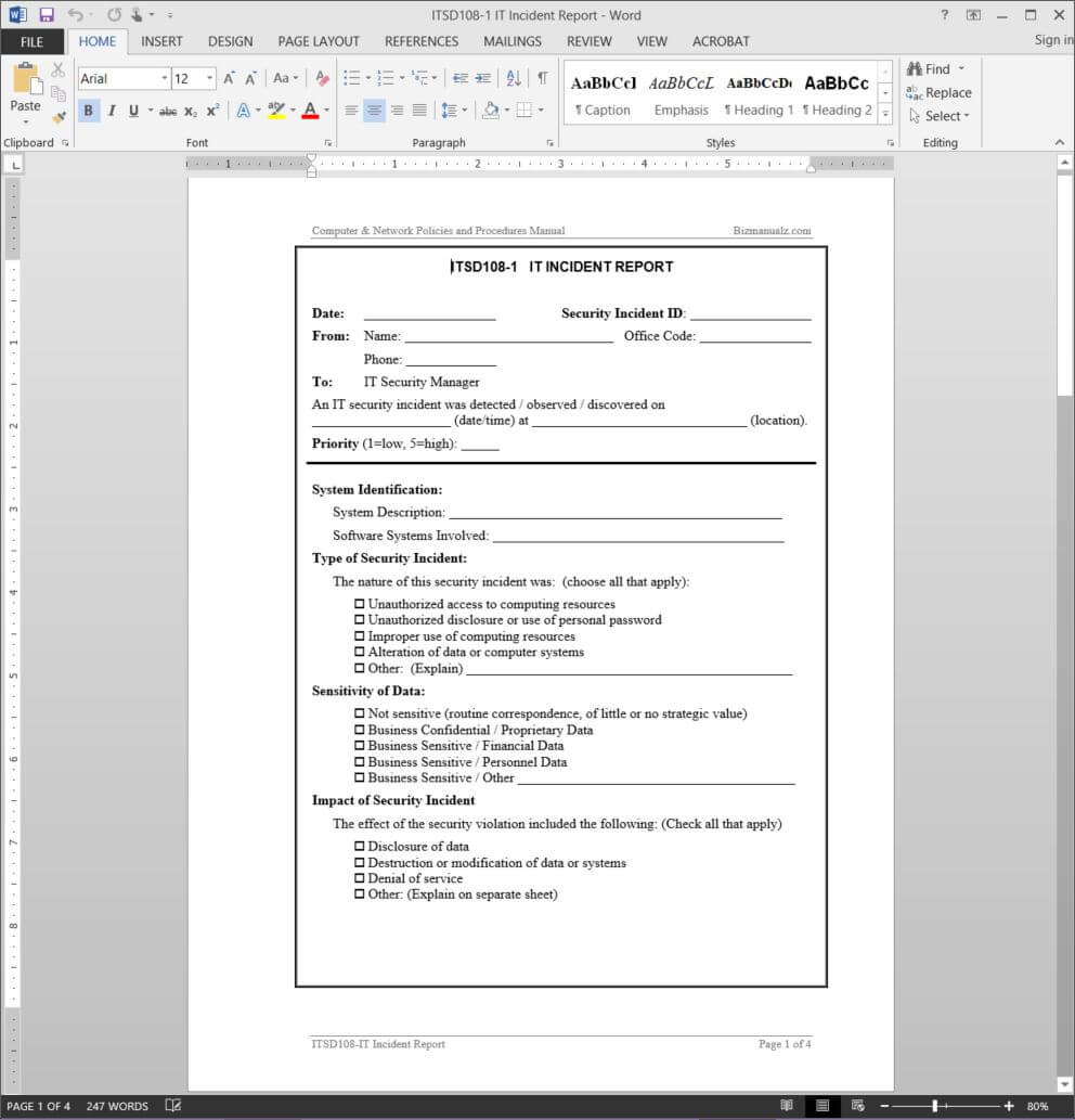 It Incident Report Template | Itsd108 1 Pertaining To Computer Incident Report Template