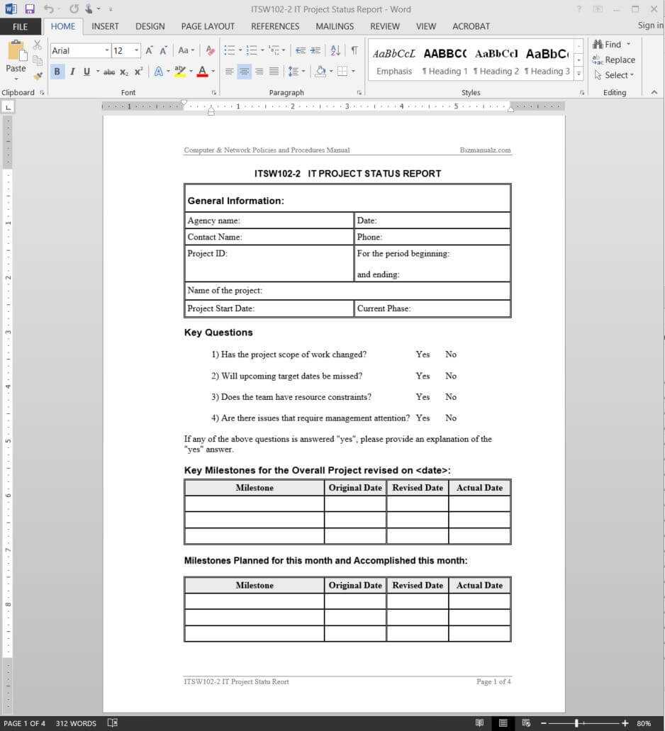 It Project Status Report Template | Itsw102 2 Intended For Daily Status Report Template Software Development