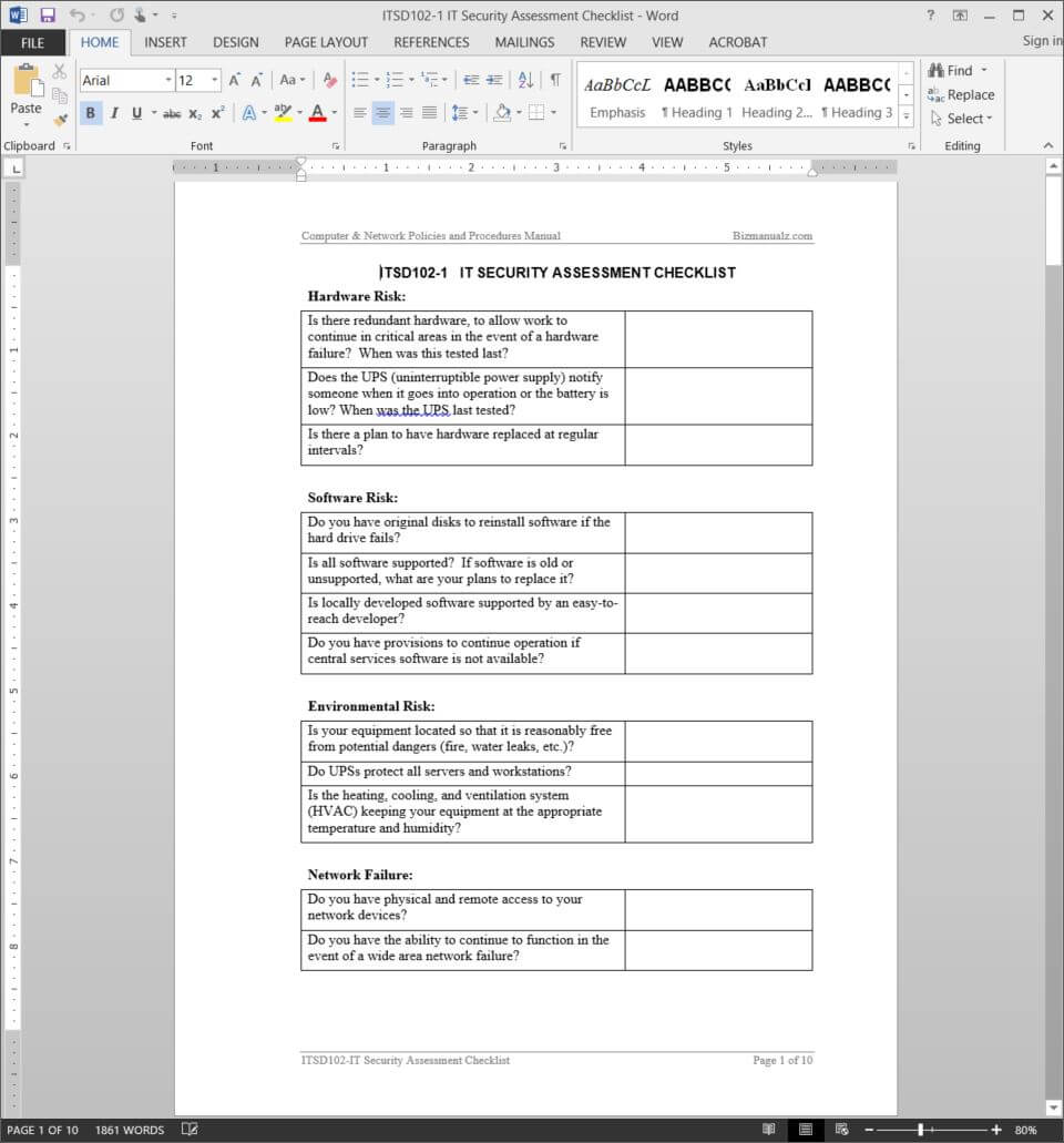 It Security Assessment Checklist Template | Itsd102 1 Inside Information Security Report Template