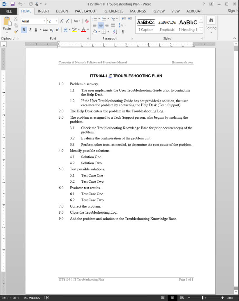 It Troubleshooting Plan Template | Itts104 1 Regarding Software Problem Report Template