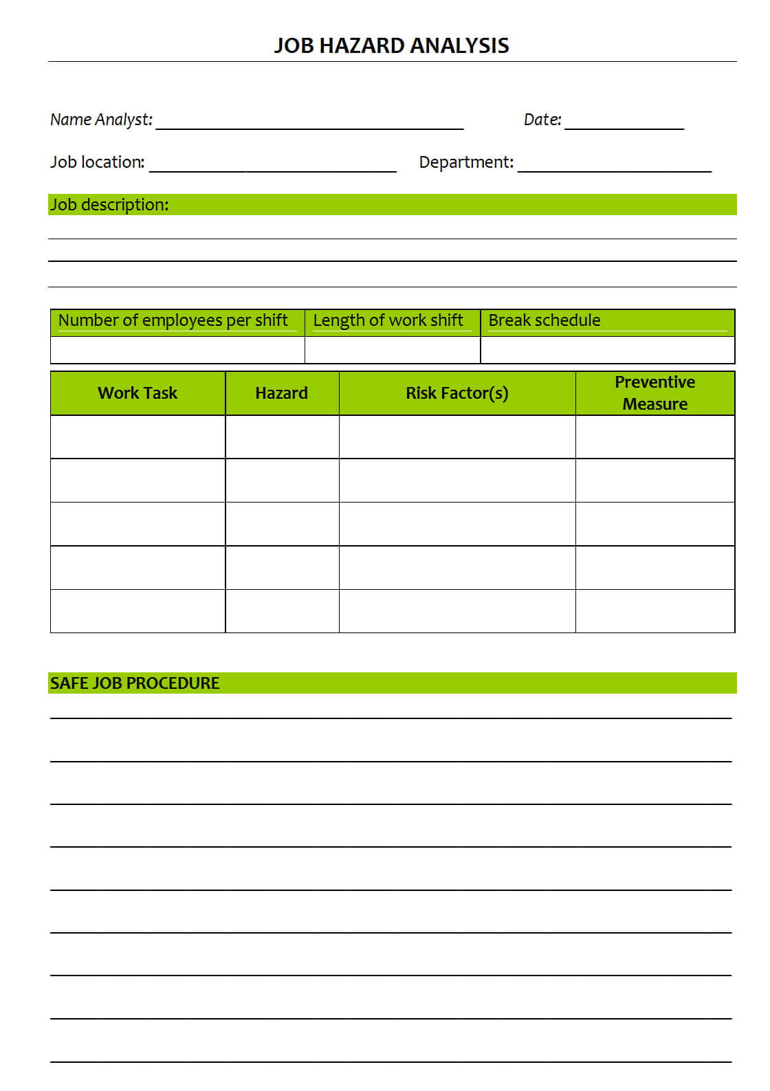 Jha Form Pdf Regarding Safety Analysis Report Template