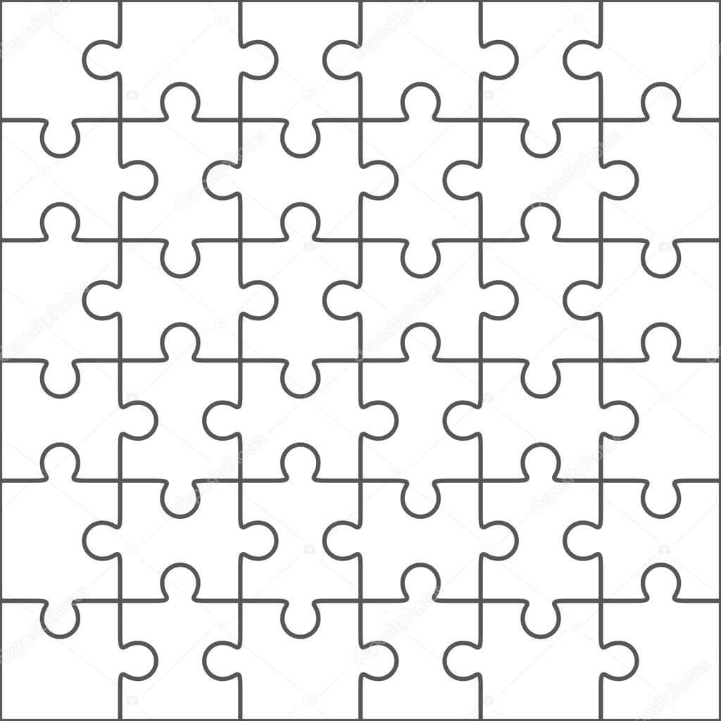 Jigsaw Puzzle Blank Template, 36 Pieces — Stock Vector Within Blank Jigsaw Piece Template
