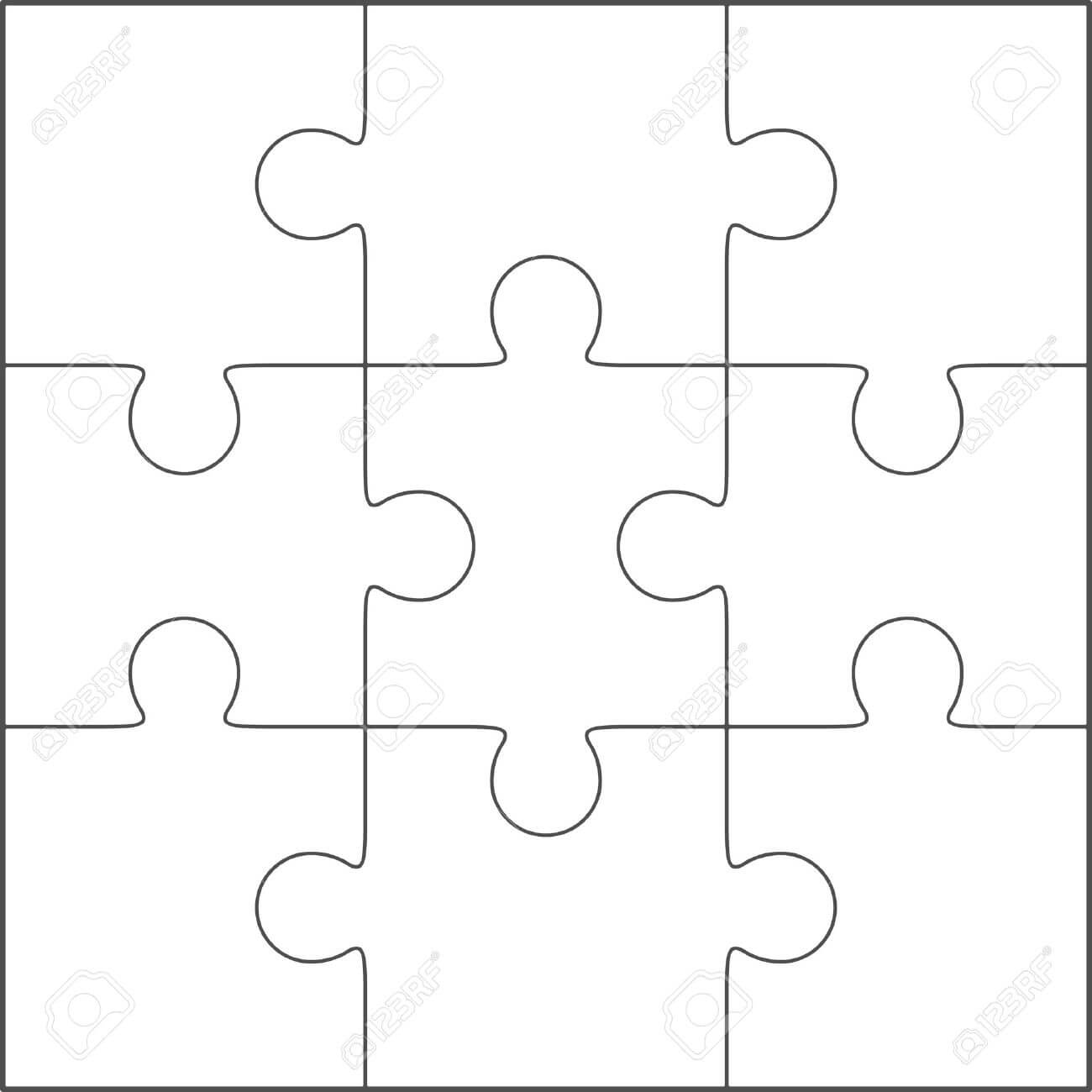 Jigsaw Puzzle Vector, Blank Simple Template 3X3 With Blank Jigsaw Piece Template