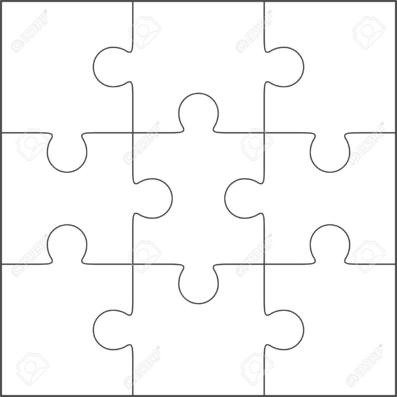 Jigsaw Puzzle Vector, Blank Simple Template 3X3 With Blank Jigsaw Piece Template