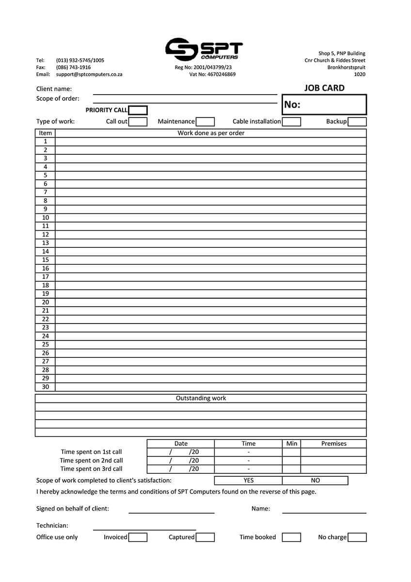 Job Card Template.xlsx – Colourtech Design & Print Pertaining To Sample Job Cards Templates