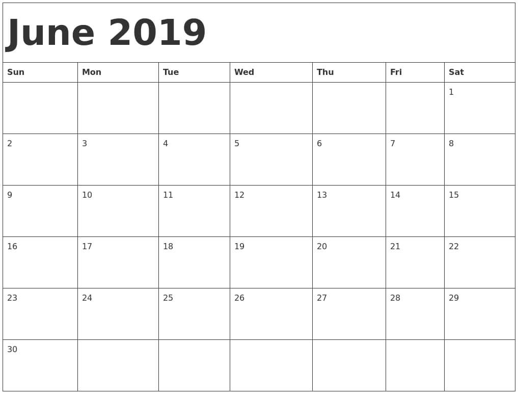 June Calendar 2019 Printable Pdf Word Template Free | Blank Regarding Blank Word Search Template Free