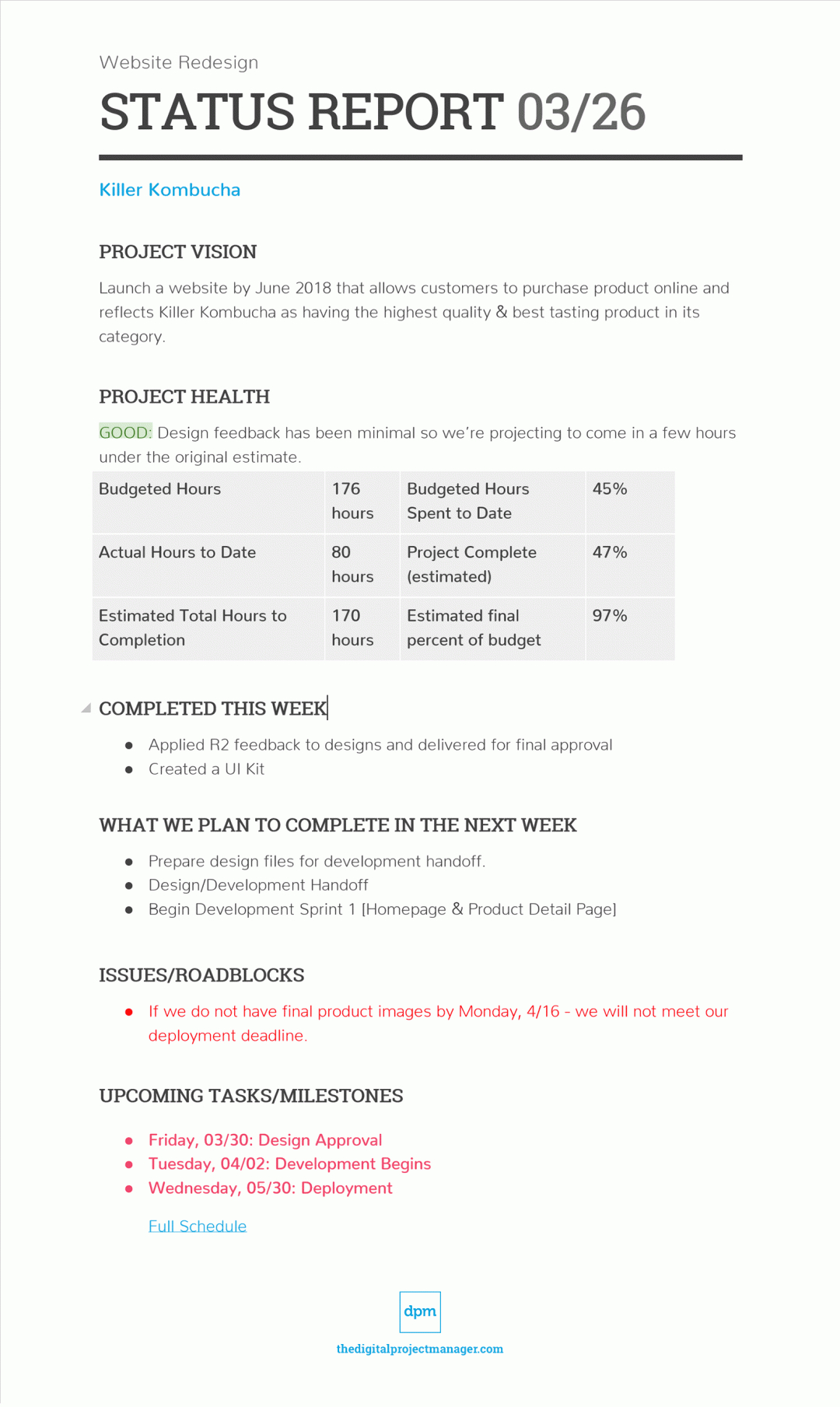 Keep Your Project On Track With Status Reports | Project In Development Status Report Template