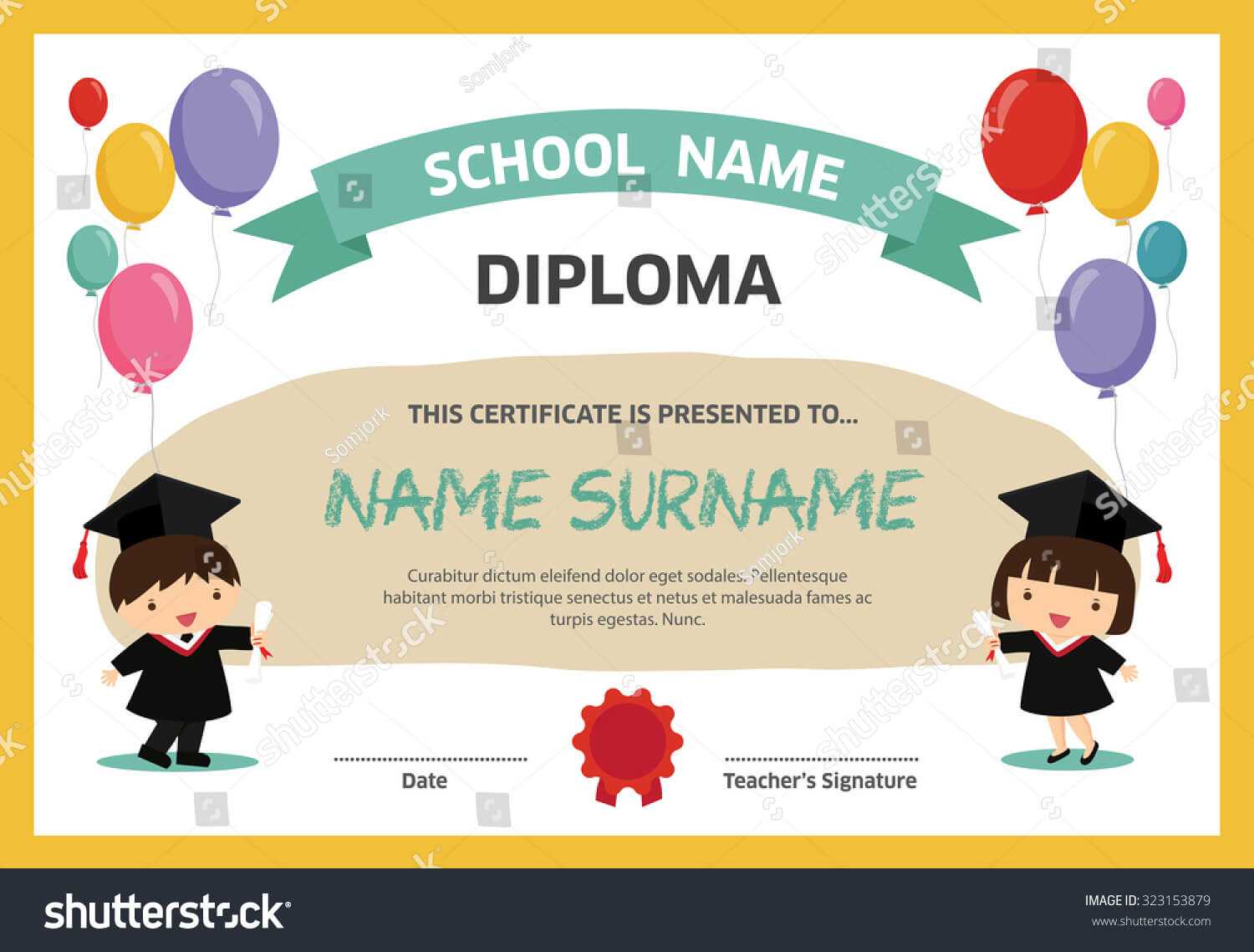 Kids Diploma Certificate Background Design Template Stock With Children's Certificate Template