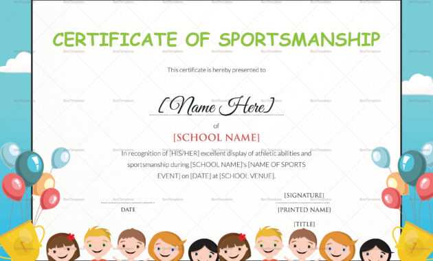 Kids Sportsmanship Certificate Template for Children's Certificate ...