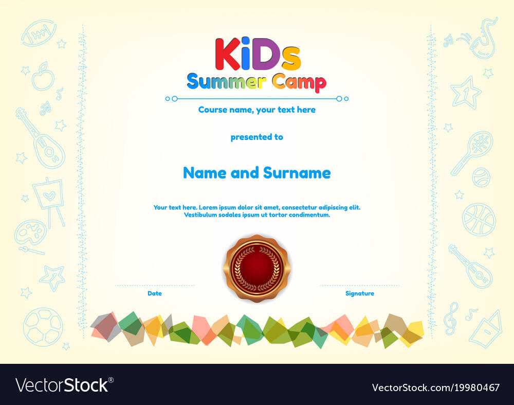 Kids Summer Camp Diploma Or Certificate Template Inside Summer Camp Certificate Template