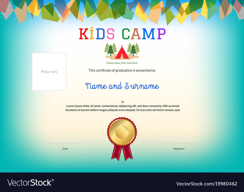 Kids Summer Camp Diploma Or Certificate Template Pertaining To Summer Camp Certificate Template
