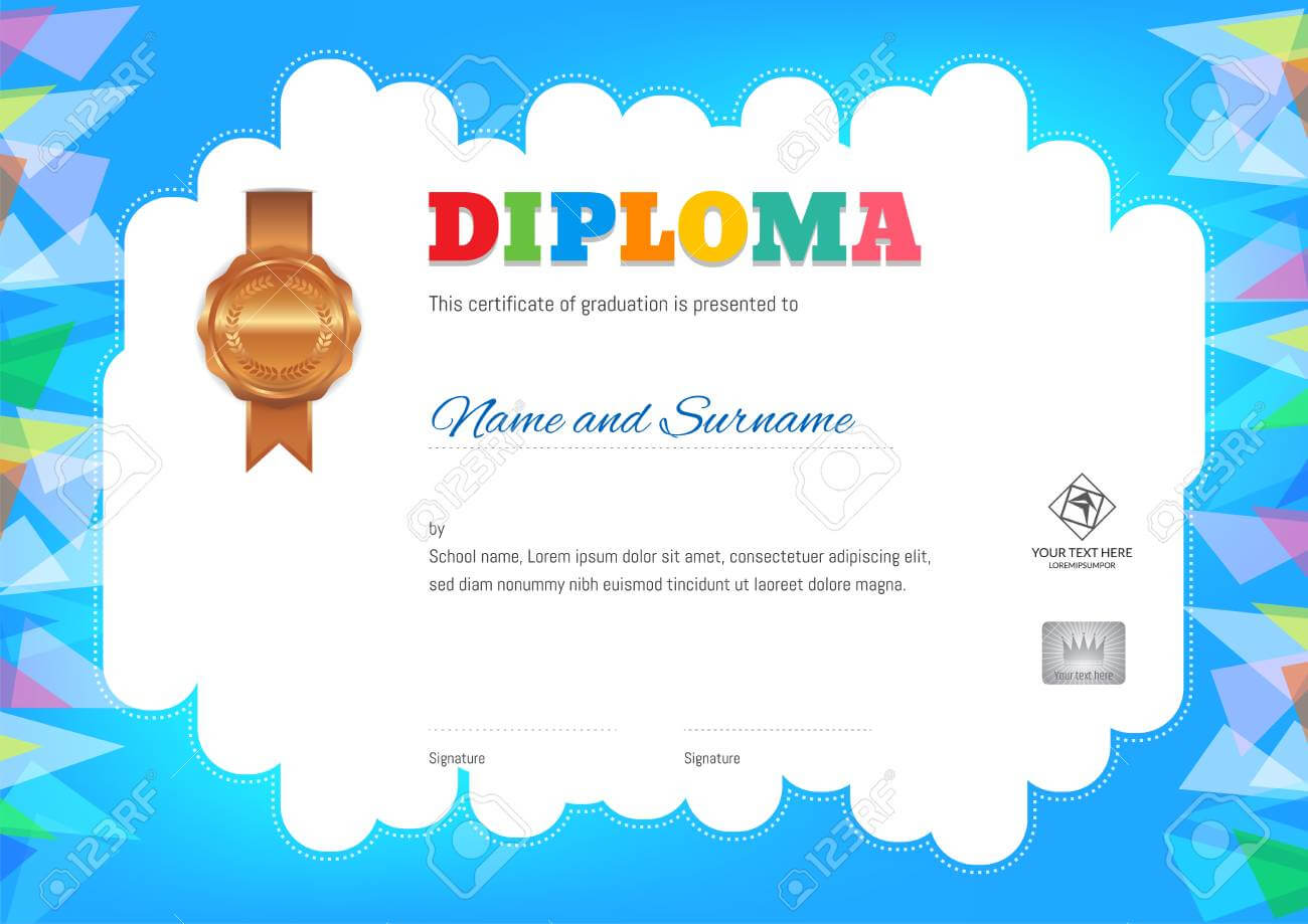Kids Summer Camp Diploma Or Certificate Template With Photo And.. For Summer Camp Certificate Template