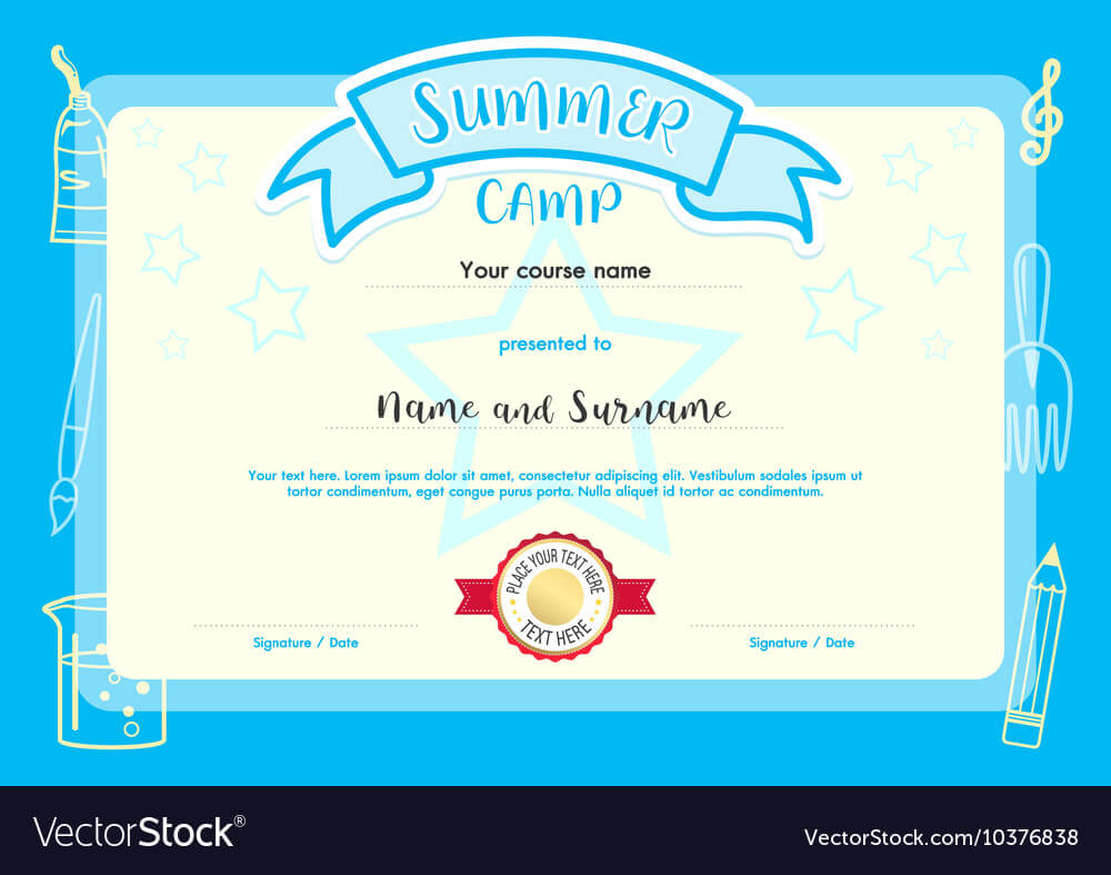 Kids Summer Camp Document Certificate Template With Regard To Summer Camp Certificate Template