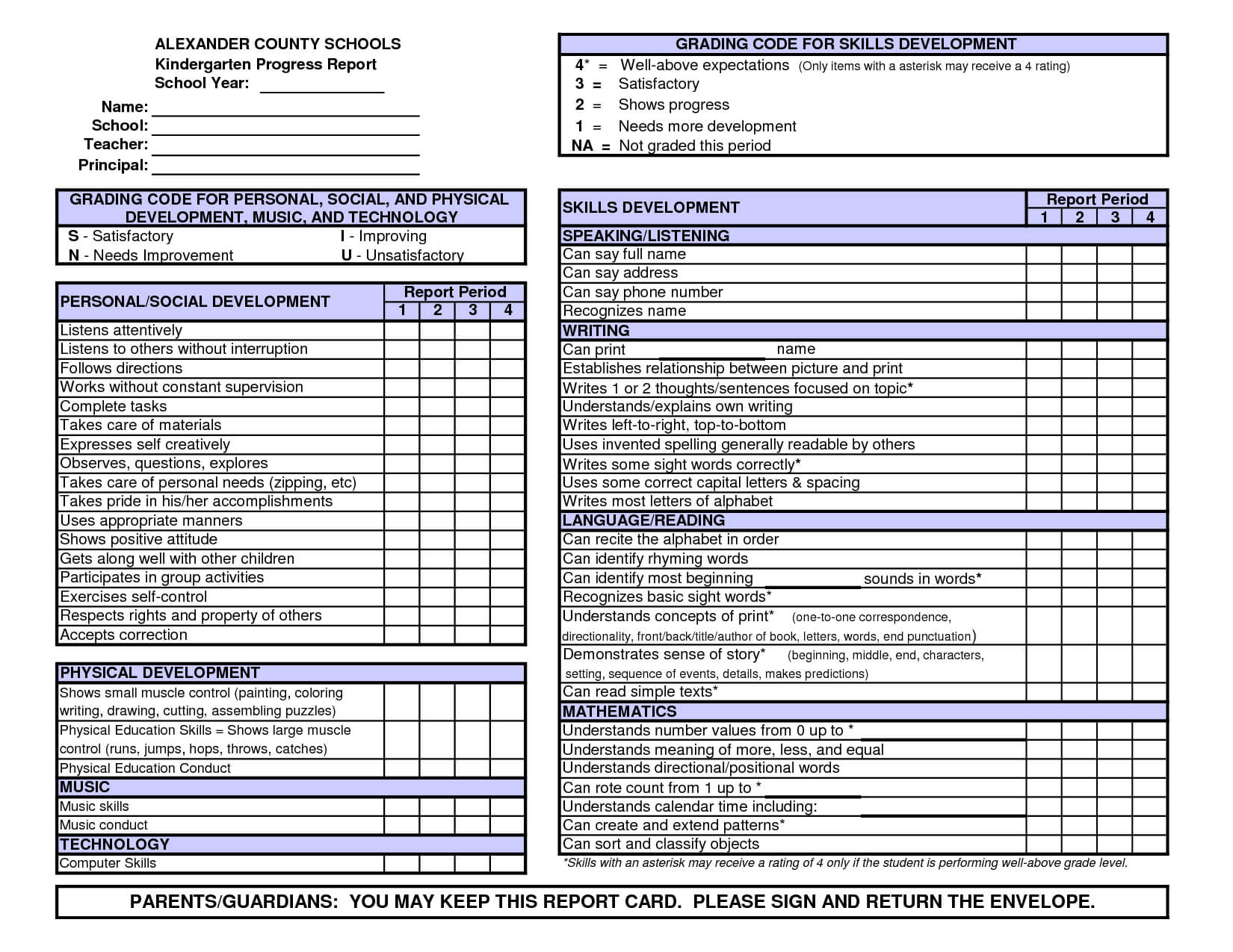 Kindergarten Report Card Template Free Preschool Conference Within Kindergarten Report Card Template