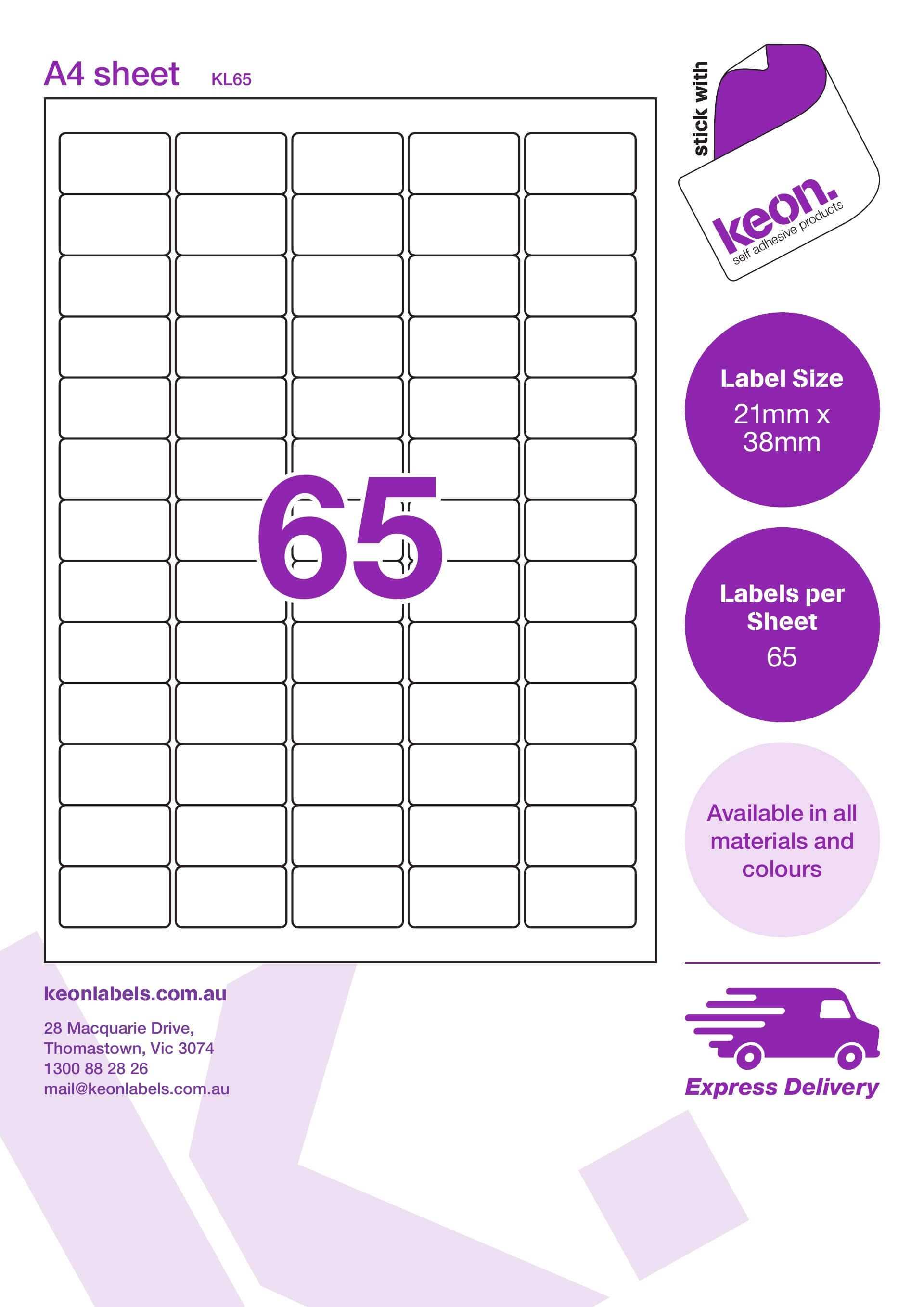 Kl65 21 X 38 R78 Throughout Label Template 21 Per Sheet Word