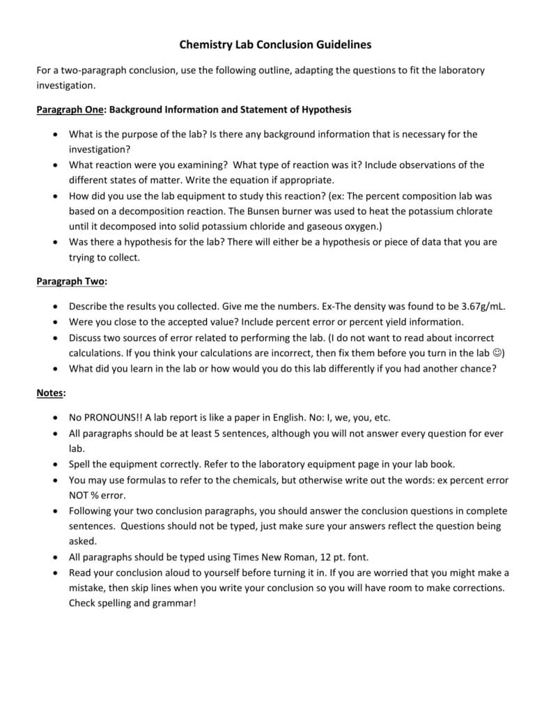 Lab Conclusion Paragraph Report Guidelines In Lab Report Conclusion Template