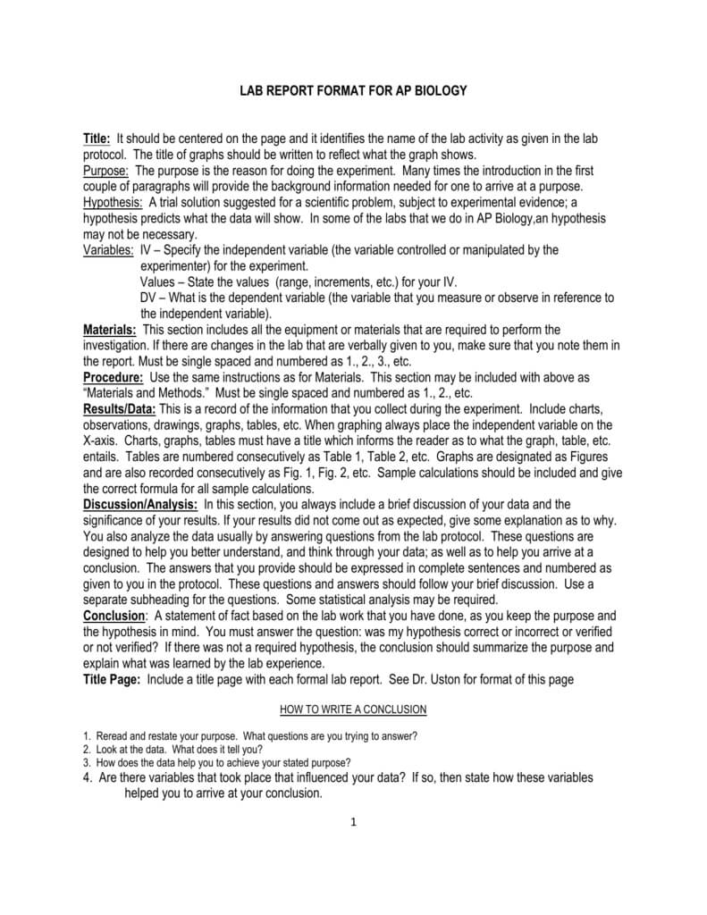 Lab Report Format For Ap Biology – Course Inside Biology Lab Report Template