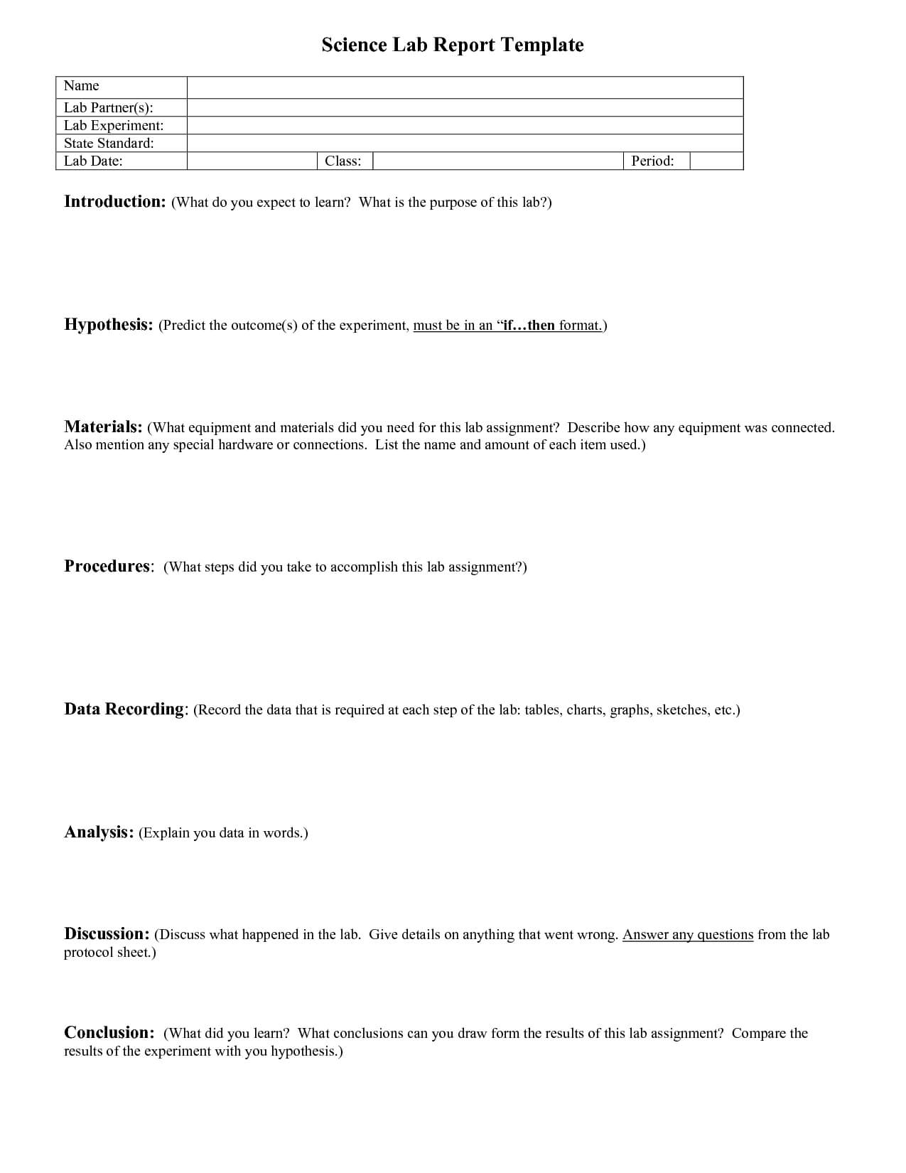 Lab Report Outline | Science Lab Report Template | School With Lab Report Conclusion Template