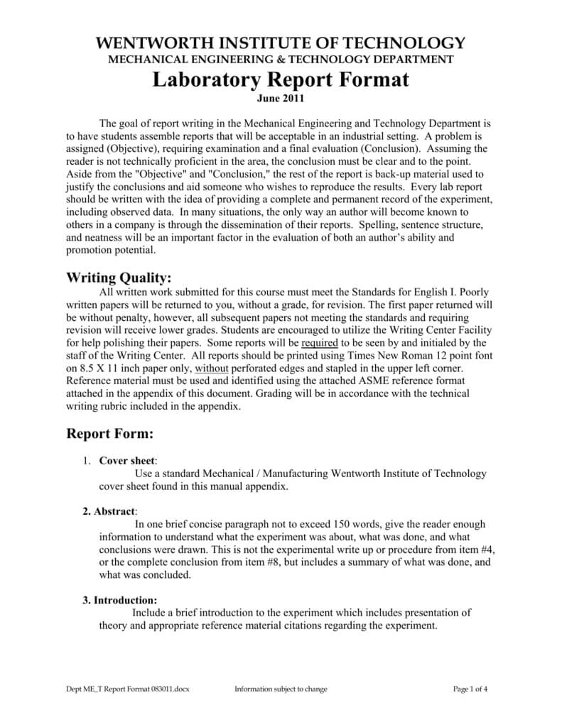 Laboratory Report Format With Engineering Lab Report Template