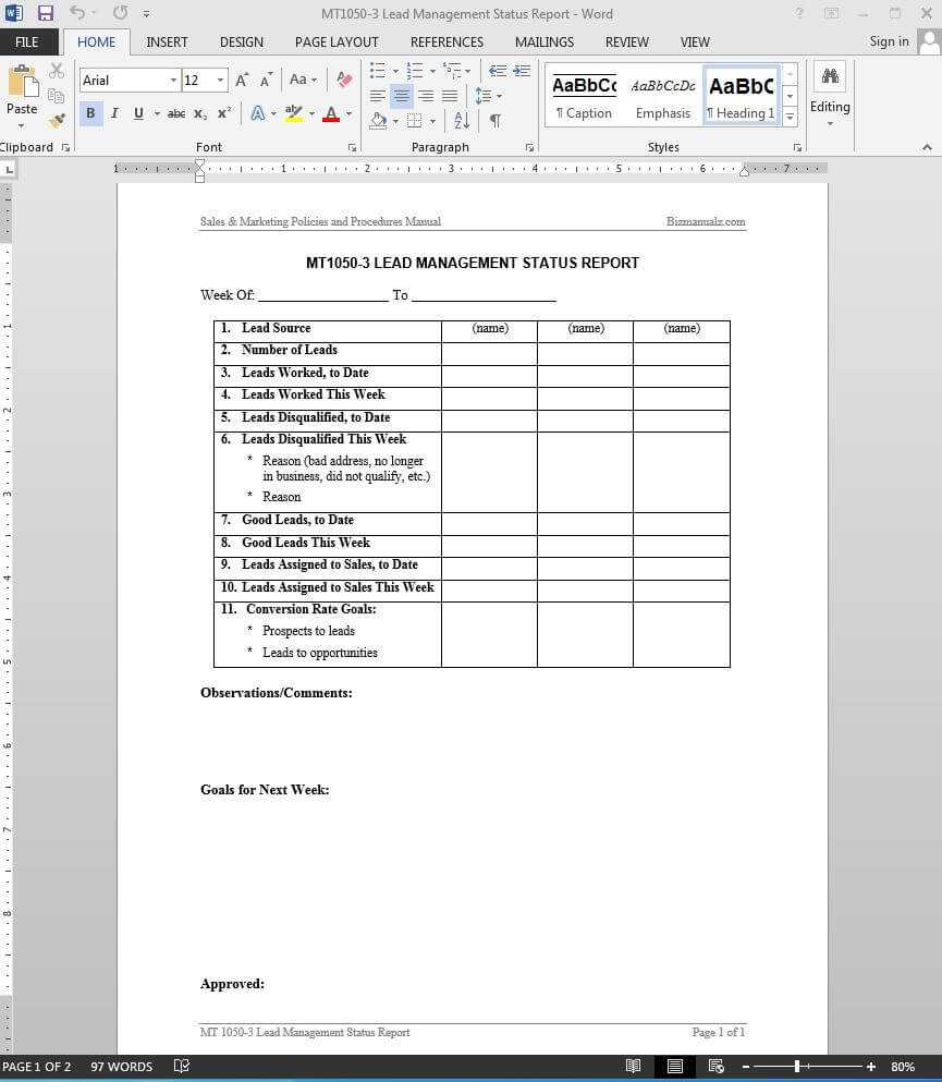 Lead Management Status Report Template | Mt1050 3 Regarding Sales Management Report Template