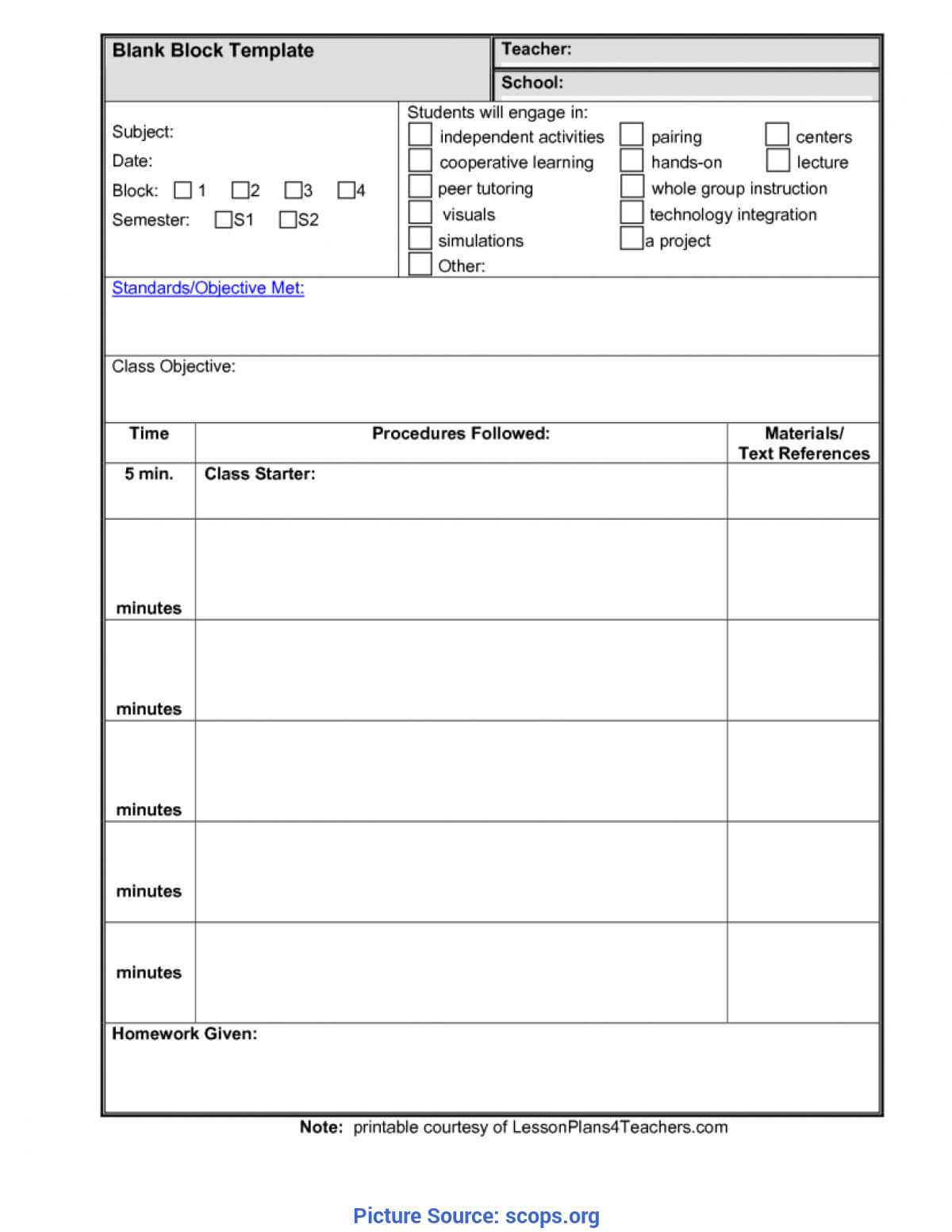Lesson Plans Blank Template – Common – Ota Tech Pertaining To Blank Unit Lesson Plan Template