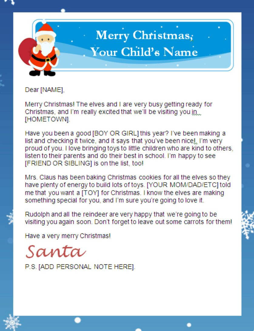 Letter From Santa Templates Free | Printable Santa Letters Regarding Letter From Santa Template Word