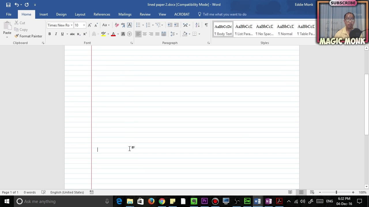 how to make college ruled paper in word