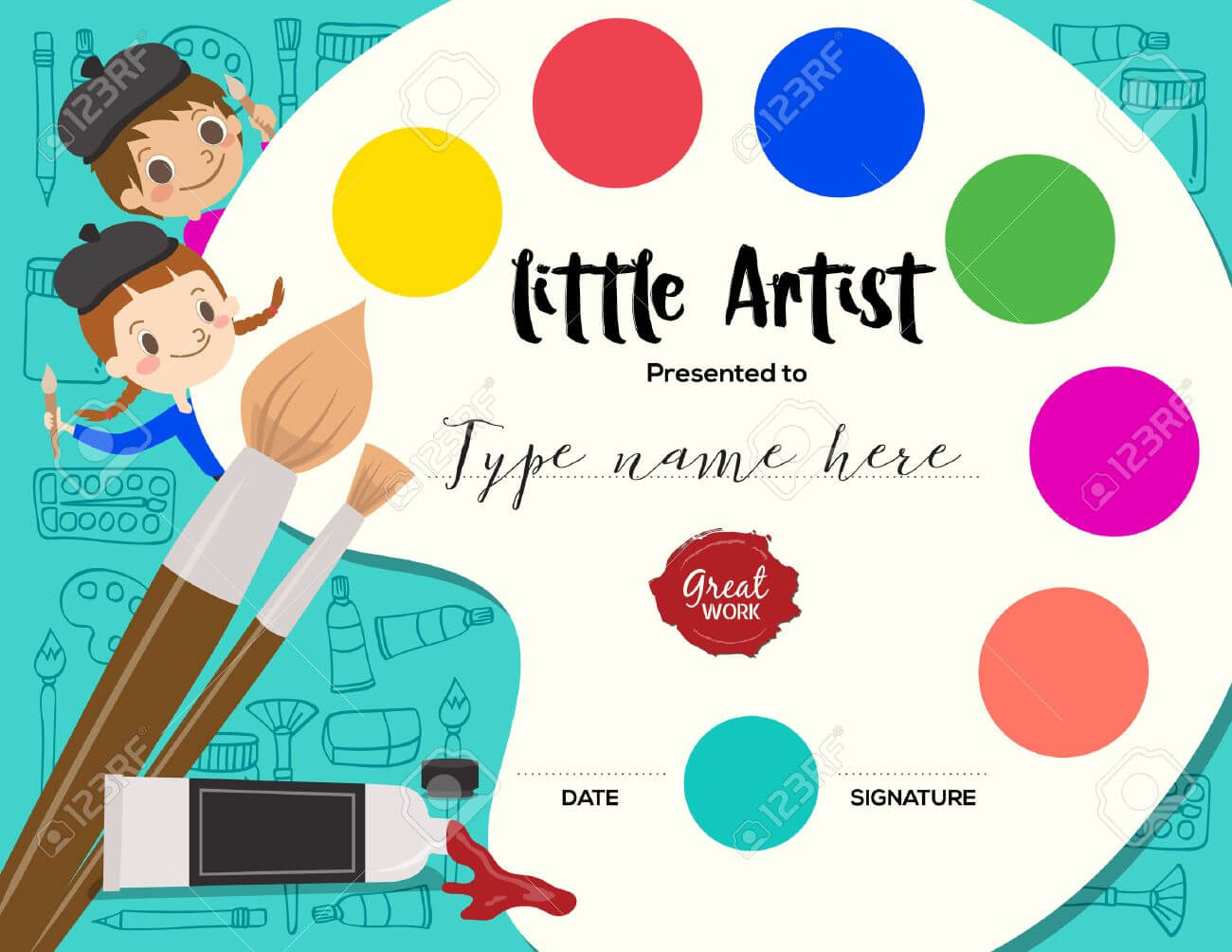 Little Artist, Kids Diploma Child Painting Course Certificate.. Regarding Preschool Graduation Certificate Template Free