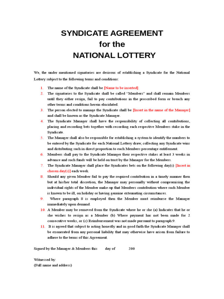 Lottery Syndicate Agreement Form – 6 Free Templates In Pdf In Lottery Syndicate Agreement Template Word